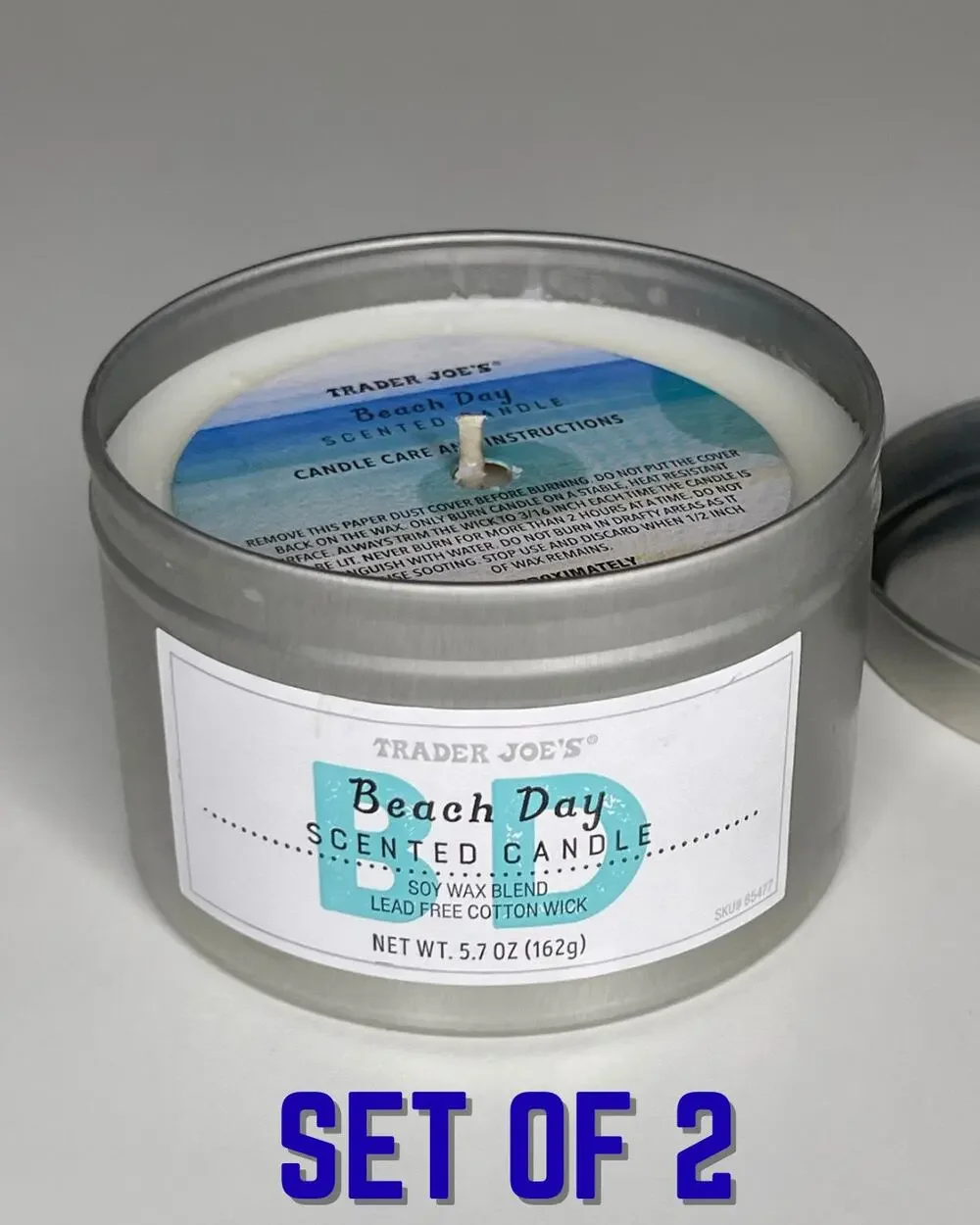 Set of 2 Trader Joe’s Beach Day Summer Scented Candle — Soy Wax, 20 Hours, 5.7oz